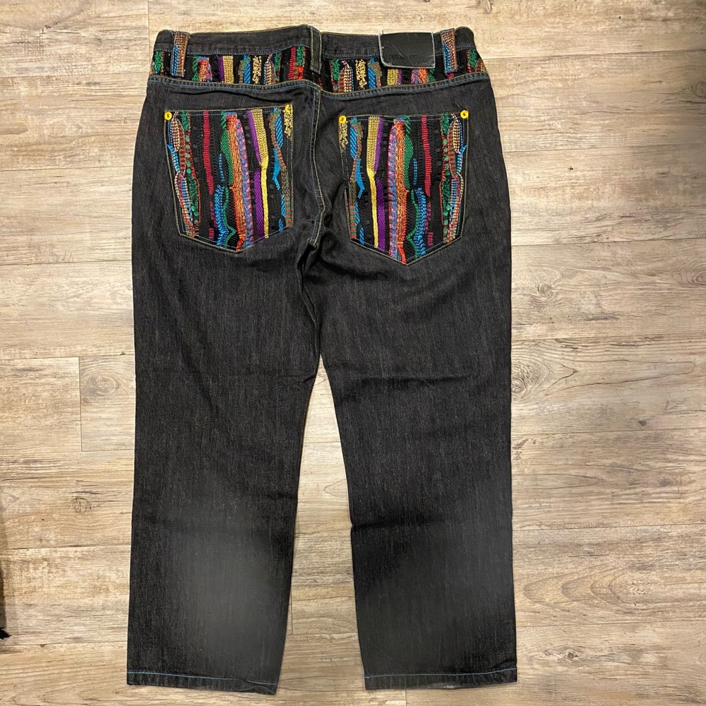 Members Property Straight Knit Style Embroidery Blue Denim Jeans Designer Street